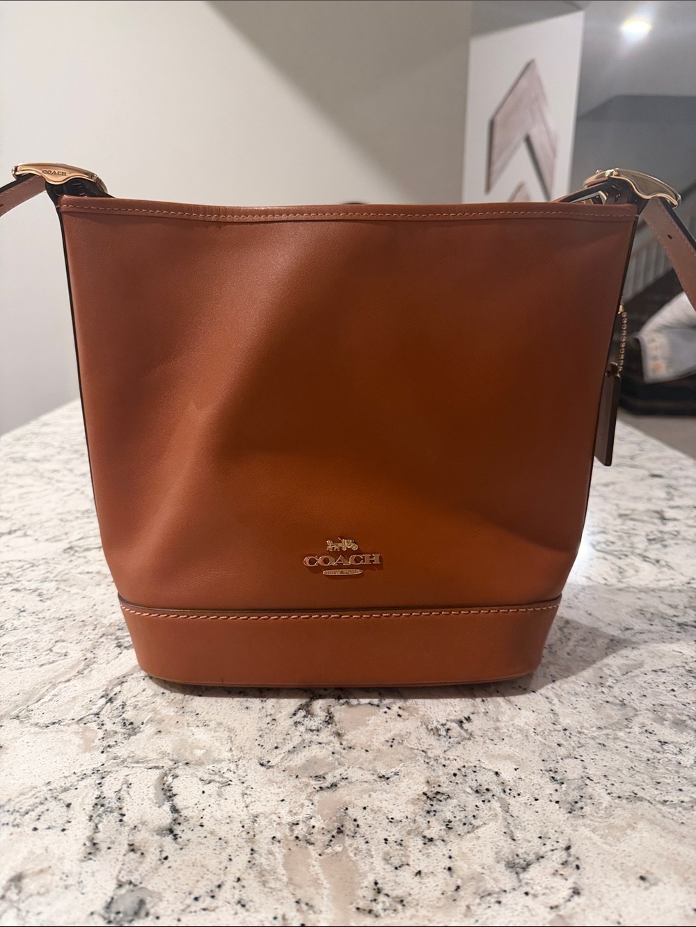 Coach Brown Leather Bucket Shoulder Bag with Gold Hardware